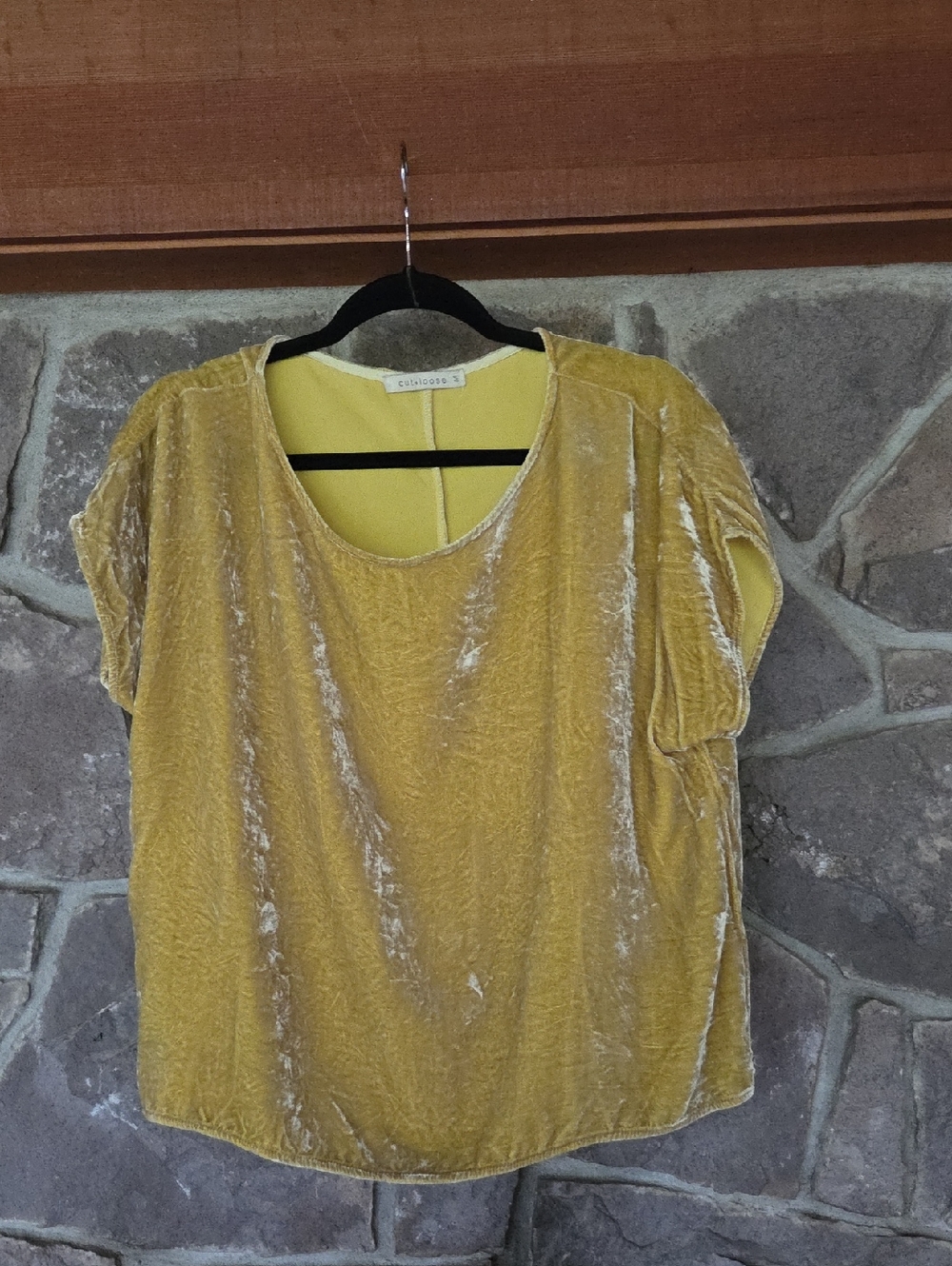 cut loose Crushed Velvet Short Sleeve Top in Yellow